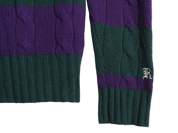 ラグビー ラルフローレン ケーブル ニット パーカー メンズ XL / 古着 ポロ ラガーシャツ タイプ ツートン ボーダー セーター 大きいサイズ