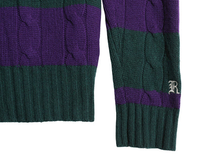 ラグビー ラルフローレン ケーブル ニット パーカー メンズ XL / 古着 ポロ ラガーシャツ タイプ ツートン ボーダー セーター 大きいサイズ