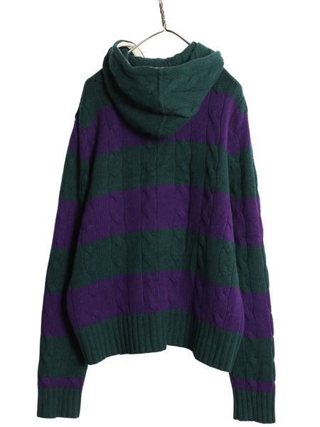 ラグビー ラルフローレン ケーブル ニット パーカー メンズ XL / 古着 ポロ ラガーシャツ タイプ ツートン ボーダー セーター 大きいサイズ