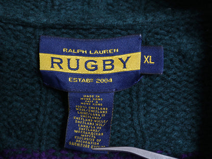 ラグビー ラルフローレン ケーブル ニット パーカー メンズ XL / 古着 ポロ ラガーシャツ タイプ ツートン ボーダー セーター 大きいサイズ