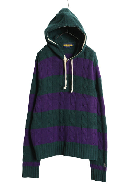 ラグビー ラルフローレン ケーブル ニット パーカー メンズ XL / 古着 ポロ ラガーシャツ タイプ ツートン ボーダー セーター 大きいサイズ