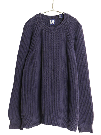 90s オールド ギャップ コットン ニット セーター メンズ XL / 旧タグ チャンキー リブ編み ヘビーウェイト 無地 トップス 大きいサイズ 紺