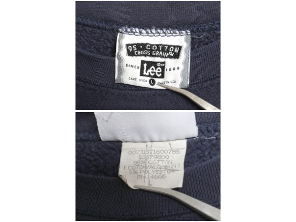 90s USA製 リー カレッジ プリント スウェット メンズ L 古着 オールド ヘビーウェイト トレーナー 裏起毛 厚手 リバース タイプ シンプル