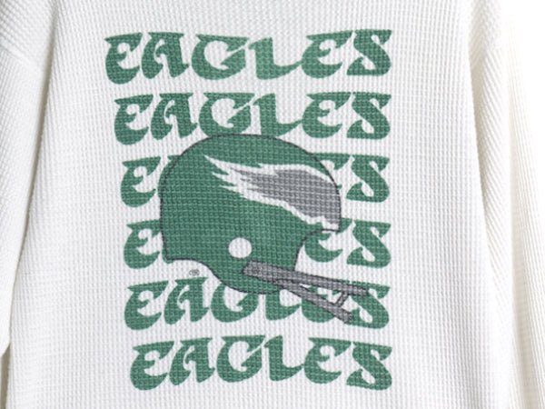 80s USA製 イーグルス イラスト プリント 長袖 サーマル Tシャツ メンズ XL 小さめ L 程 ヴィンテージ 当時物 NFL アメフト リンガー ロンT