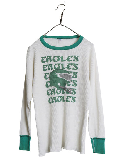 80s USA製 イーグルス イラスト プリント 長袖 サーマル Tシャツ メンズ XL 小さめ L 程 ヴィンテージ 当時物 NFL アメフト リンガー ロンT