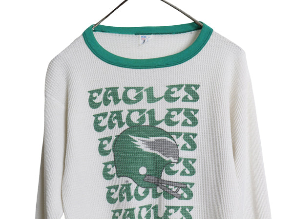 80s USA製 イーグルス イラスト プリント 長袖 サーマル Tシャツ メンズ XL 小さめ L 程 ヴィンテージ 当時物 NFL アメフト リンガー ロンT