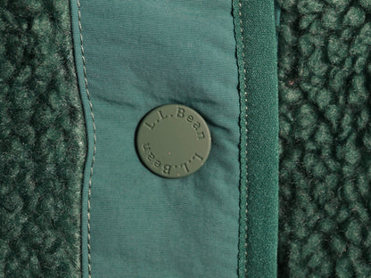 エルエルビーン パイル フリース ジャケット レディース M / アウトドア ジャンパー スナップ プルオーバー ハイネック ボア グリーン 無地