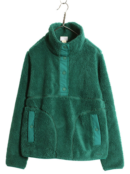 エルエルビーン パイル フリース ジャケット レディース M / アウトドア ジャンパー スナップ プルオーバー ハイネック ボア グリーン 無地