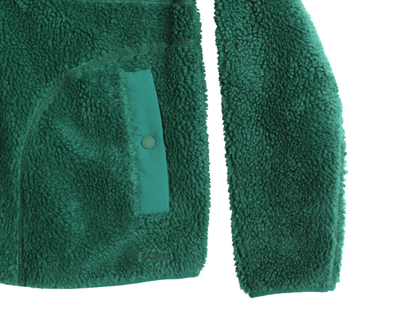 エルエルビーン パイル フリース ジャケット レディース M / アウトドア ジャンパー スナップ プルオーバー ハイネック ボア グリーン 無地