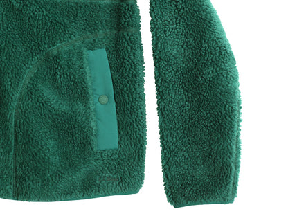 エルエルビーン パイル フリース ジャケット レディース M / アウトドア ジャンパー スナップ プルオーバー ハイネック ボア グリーン 無地