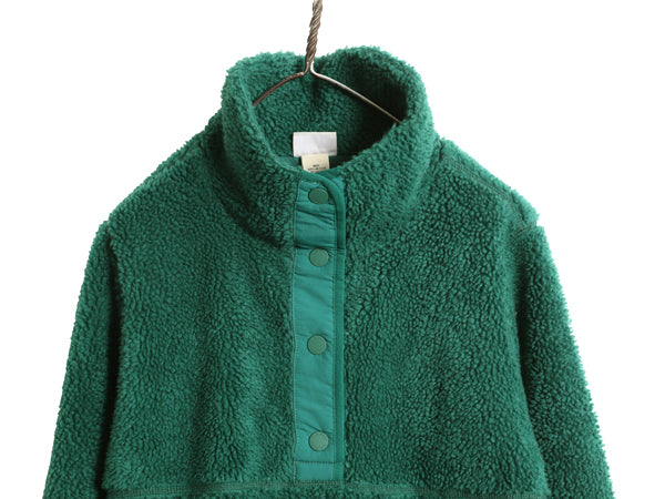 エルエルビーン パイル フリース ジャケット レディース M / アウトドア ジャンパー スナップ プルオーバー ハイネック ボア グリーン 無地