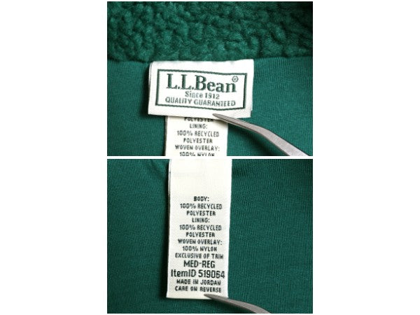 エルエルビーン パイル フリース ジャケット レディース M / アウトドア ジャンパー スナップ プルオーバー ハイネック ボア グリーン 無地