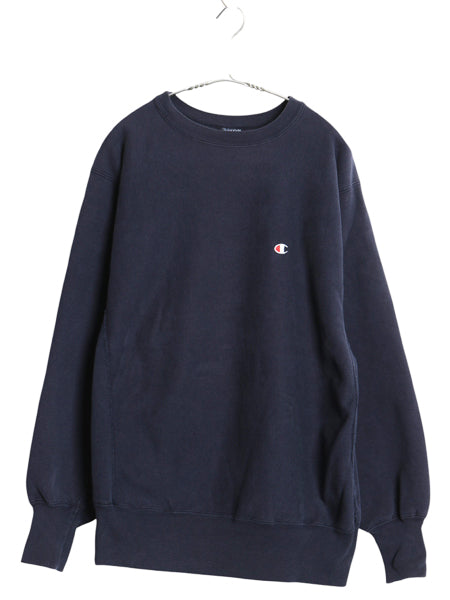 90s USA製 チャンピオン リバースウィーブ スウェット メンズ XL 古着 オールド 裏起毛 トレーナー ワンポイント 目付き ヘビーウェイト 紺