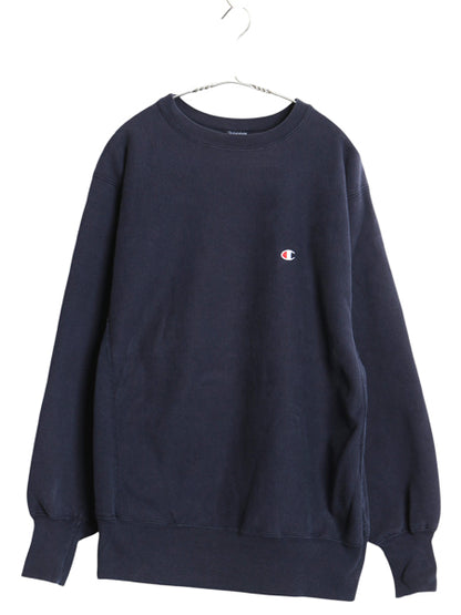 90s USA製 チャンピオン リバースウィーブ スウェット メンズ XL 古着 オールド 裏起毛 トレーナー ワンポイント 目付き ヘビーウェイト 紺
