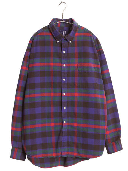 90s オールド ギャップ チェック 長袖 ボタンダウン シャツ メンズ XL 紺タグ コットン 大きいサイズ ポケット付き ゆったり マルチカラー