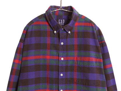 90s オールド ギャップ チェック 長袖 ボタンダウン シャツ メンズ XL 紺タグ コットン 大きいサイズ ポケット付き ゆったり マルチカラー