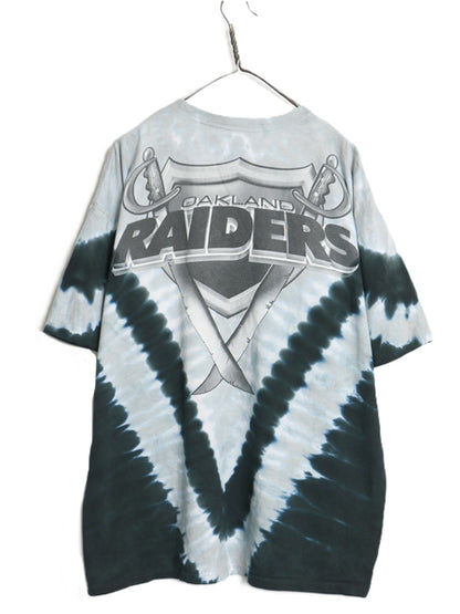 90s レイダース 両面 プリント タイダイ 半袖 Tシャツ メンズ XL 当時物 オールド NFL アメフト オフィシャル リキッドブルー 大きいサイズ