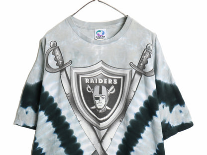 90s レイダース 両面 プリント タイダイ 半袖 Tシャツ メンズ XL 当時物 オールド NFL アメフト オフィシャル リキッドブルー 大きいサイズ