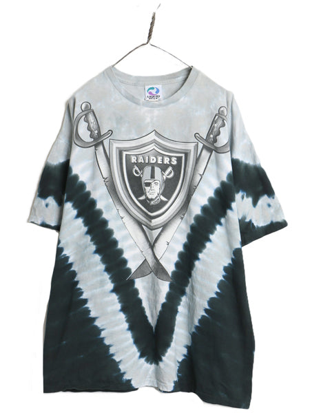 90s レイダース 両面 プリント タイダイ 半袖 Tシャツ メンズ XL 当時物 オールド NFL アメフト オフィシャル リキッドブルー 大きいサイズ