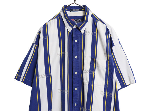 90s チャップス ラルフローレン ストライプ 半袖 ボタンダウン シャツ メンズ L オールド ポロ コットン チノ 半袖シャツ 総柄 カジュアル