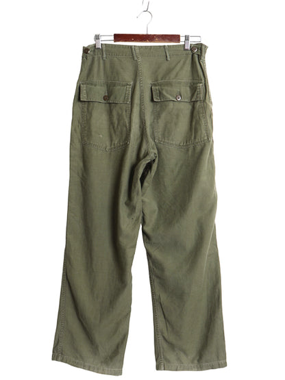60s ★ 米軍実物 US ARMY コットン サテン ベイカー パンツ 実寸 34 30 程 ヴィンテージ アジャスター付き ファティーグ ユーティリティ 緑