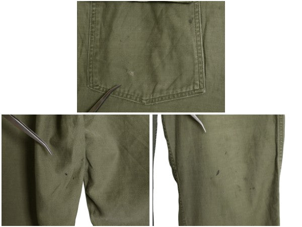 60s ★ 米軍実物 US ARMY コットン サテン ベイカー パンツ 実寸 34 30 程 ヴィンテージ アジャスター付き ファティーグ ユーティリティ 緑