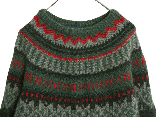 80s ウールリッチ ノルディック ニット セーター メンズ XL / 古着 ヴィンテージ ウール モヘア バーズアイ 求心柄 総柄 大きいサイズ 緑