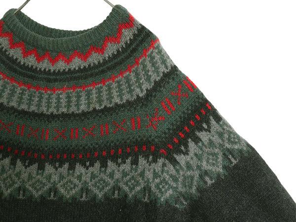 80s ウールリッチ ノルディック ニット セーター メンズ XL / 古着 ヴィンテージ ウール モヘア バーズアイ 求心柄 総柄 大きいサイズ 緑