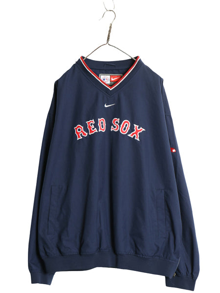 レッドソックス ナイロン ジャケット メンズ XL / MLB オフィシャル ナイキ プルオーバー Vネック センター スウッシュ 野球 大きいサイズ