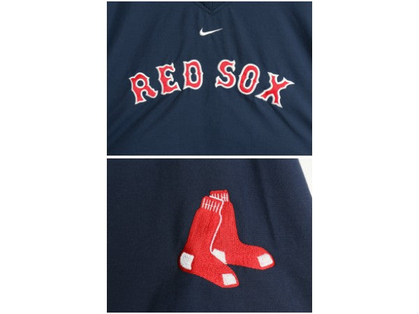 レッドソックス ナイロン ジャケット メンズ XL / MLB オフィシャル ナイキ プルオーバー Vネック センター スウッシュ 野球 大きいサイズ