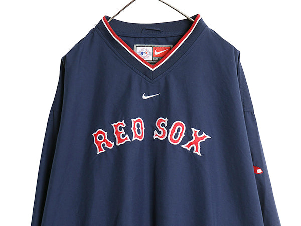 レッドソックス ナイロン ジャケット メンズ XL / MLB オフィシャル ナイキ プルオーバー Vネック センター スウッシュ 野球 大きいサイズ
