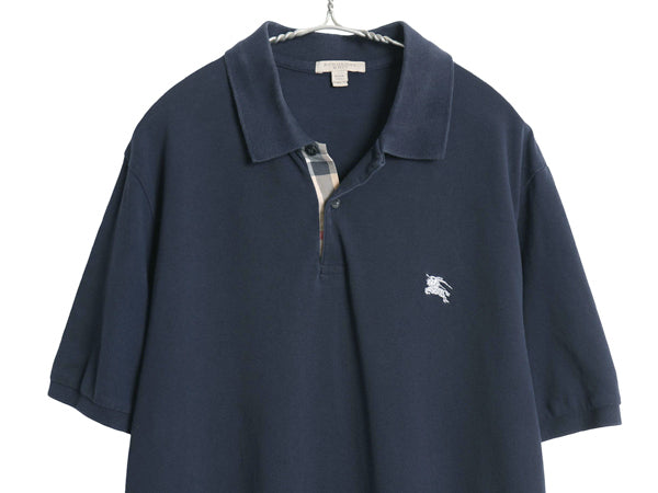 バーバリー ブリット 鹿の子 半袖 ポロシャツ メンズ XL / 半袖シャツ ノバチェック ワンポイント カットソー ボックス 大きいサイズ 紺 