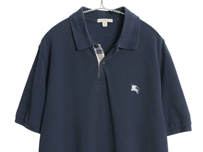 バーバリー ブリット 鹿の子 半袖 ポロシャツ メンズ XL / 半袖シャツ ノバチェック ワンポイント カットソー ボックス 大きいサイズ 紺 