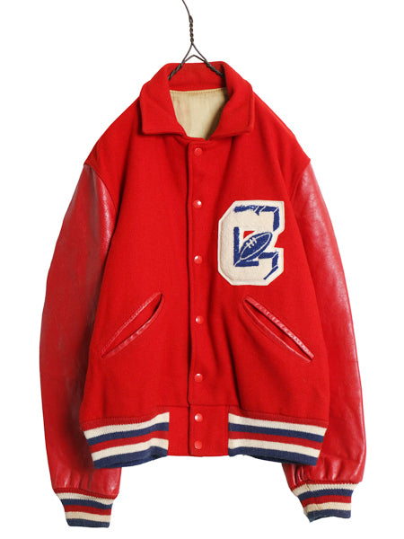 60s ★ HOWE 袖レザー ウール スタジャン メンズ L 程/ ヴィンテージ 襟付き サガラ ワッペン レタード アワード ジャケット ブルゾン 赤