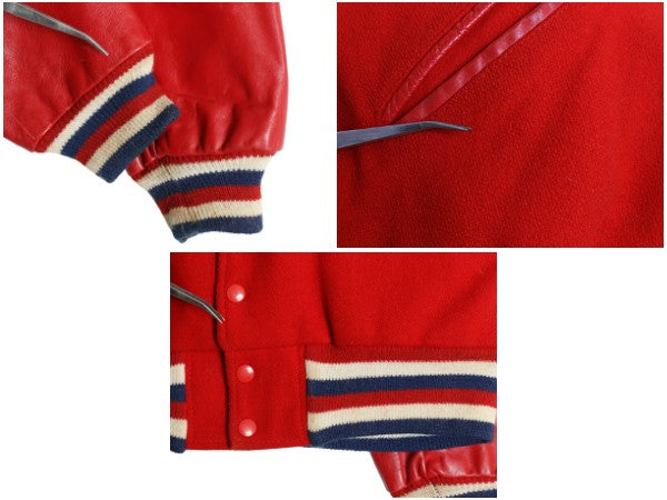 60s ★ HOWE 袖レザー ウール スタジャン メンズ L 程/ ヴィンテージ 襟付き サガラ ワッペン レタード アワード ジャケット ブルゾン 赤