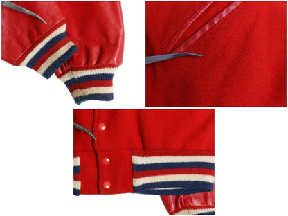 60s ★ HOWE 袖レザー ウール スタジャン メンズ L 程/ ヴィンテージ 襟付き サガラ ワッペン レタード アワード ジャケット ブルゾン 赤