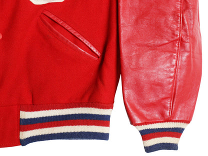 60s ★ HOWE 袖レザー ウール スタジャン メンズ L 程/ ヴィンテージ 襟付き サガラ ワッペン レタード アワード ジャケット ブルゾン 赤
