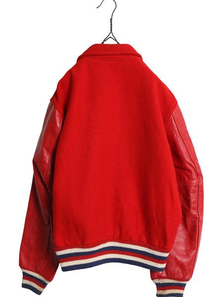 60s ★ HOWE 袖レザー ウール スタジャン メンズ L 程/ ヴィンテージ 襟付き サガラ ワッペン レタード アワード ジャケット ブルゾン 赤