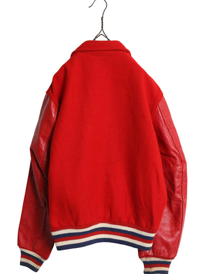 60s ★ HOWE 袖レザー ウール スタジャン メンズ L 程/ ヴィンテージ 襟付き サガラ ワッペン レタード アワード ジャケット ブルゾン 赤
