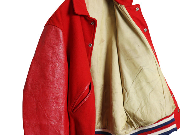 60s ★ HOWE 袖レザー ウール スタジャン メンズ L 程/ ヴィンテージ 襟付き サガラ ワッペン レタード アワード ジャケット ブルゾン 赤