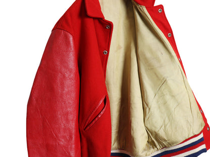60s ★ HOWE 袖レザー ウール スタジャン メンズ L 程/ ヴィンテージ 襟付き サガラ ワッペン レタード アワード ジャケット ブルゾン 赤