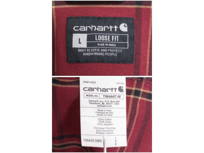 US企画 カーハート チェック 長袖 ボタンダウン シャツ メンズ L / 古着 長袖シャツ ワーク シャンブレー ワンポイント マルチカラー 廃盤