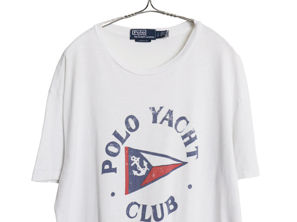 ポロ ラルフローレン プリント 半袖 Tシャツ メンズ L / シングルステッチ コットン カットソー ヨット クラブ シンプル ゆったり ホワイト