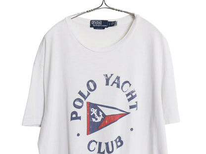 ポロ ラルフローレン プリント 半袖 Tシャツ メンズ L / シングルステッチ コットン カットソー ヨット クラブ シンプル ゆったり ホワイト