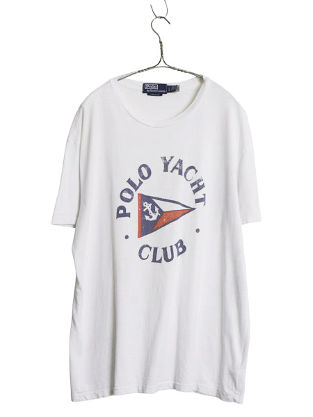 ポロ ラルフローレン プリント 半袖 Tシャツ メンズ L / シングルステッチ コットン カットソー ヨット クラブ シンプル ゆったり ホワイト
