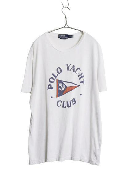 ポロ ラルフローレン プリント 半袖 Tシャツ メンズ L / シングルステッチ コットン カットソー ヨット クラブ シンプル ゆったり ホワイト