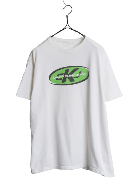 00s ☆ カルバンクライン ジーンズ オーバル ロゴ プリント Tシャツ メンズ M 程 古着 オールド 当時物 CK グラフィック カットソー Y2K 白