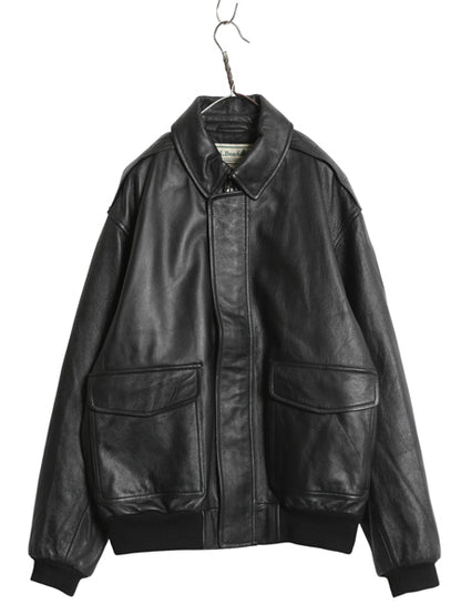 00s ★ エルエルビーン A-2 タイプ 本革 レザー フライト ジャケット メンズ L / オールド 革ジャン ボンバー ブルゾン ジャンパー 黒 中綿