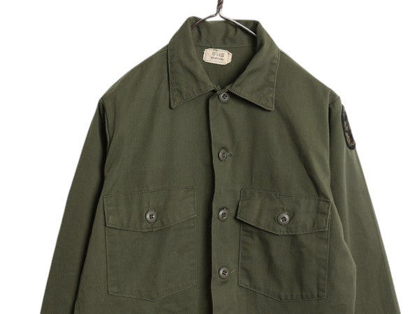 70s 米軍実物 US ARMY ユーティリティ シャツ M / 79年製 ヴィンテージ ミリタリー 軍物 OG507 長袖シャツ ワッペン付き オリーブ カーキ