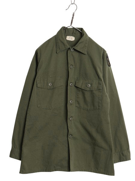 70s 米軍実物 US ARMY ユーティリティ シャツ M / 79年製 ヴィンテージ ミリタリー 軍物 OG507 長袖シャツ ワッペン付き オリーブ カーキ